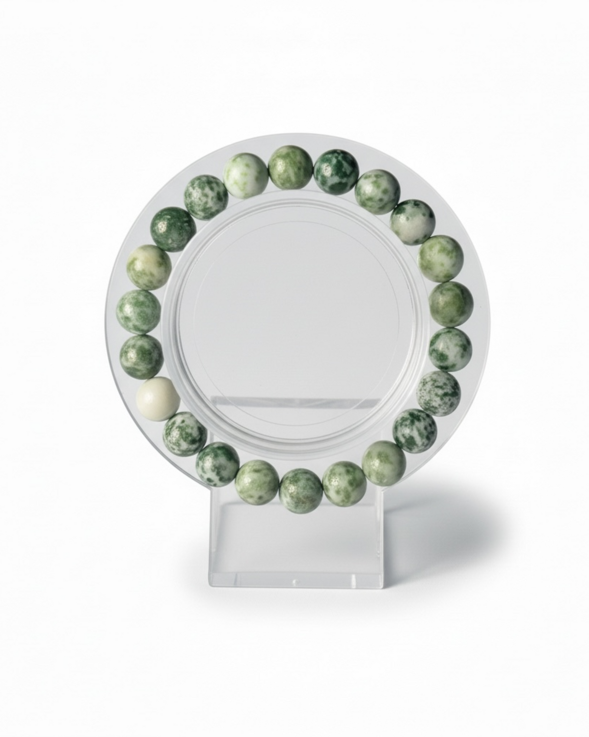 Amelia Jane Handmade Creations 7-inch tree agate beaded bracelet with green and white natural stone spheres