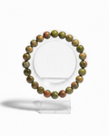 Amelia Jane Handmade Creations 7-inch unakite jasper beaded bracelet with green and pink natural stone spheres