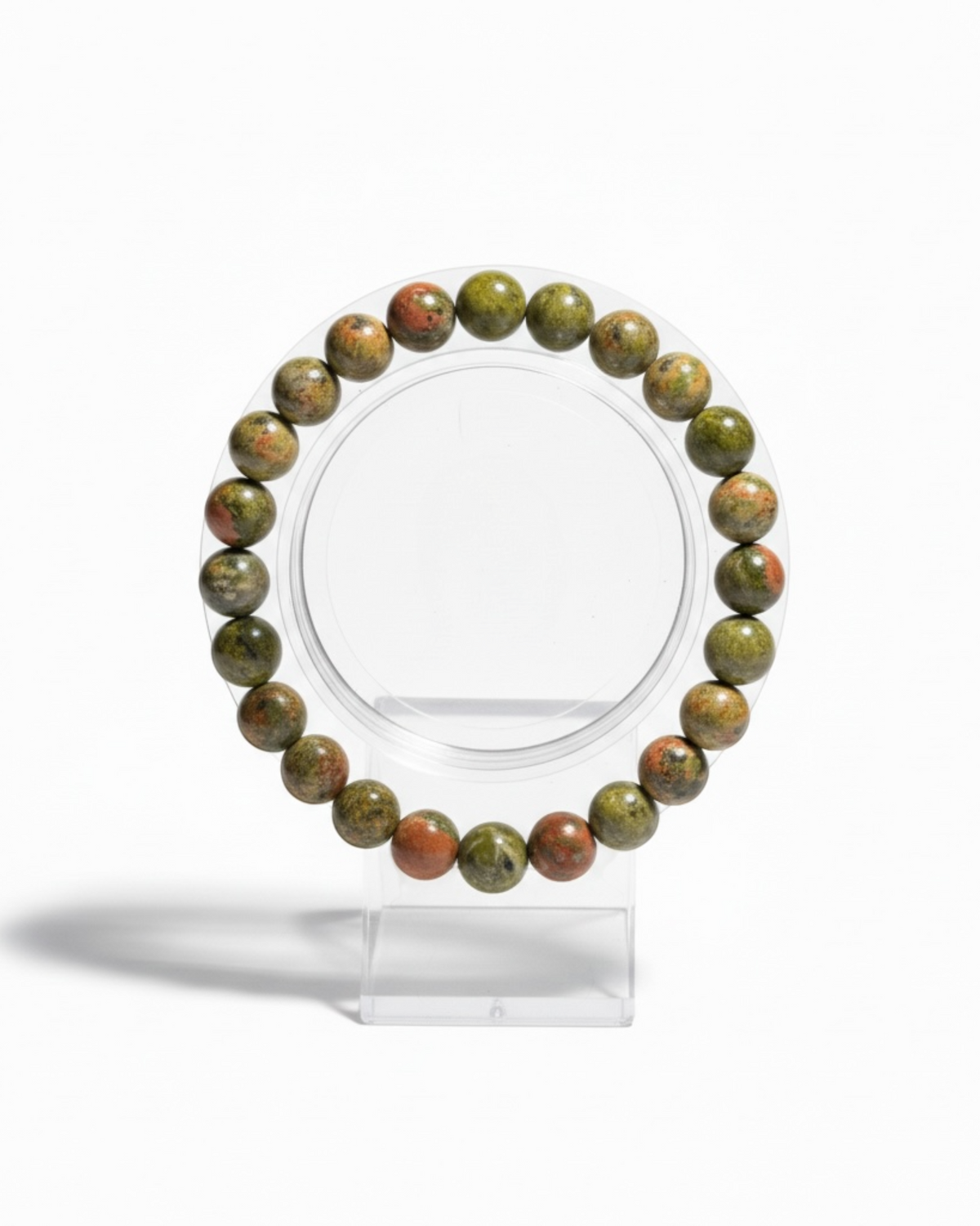 Amelia Jane Handmade Creations 7-inch unakite jasper beaded bracelet with green and pink natural stone spheres