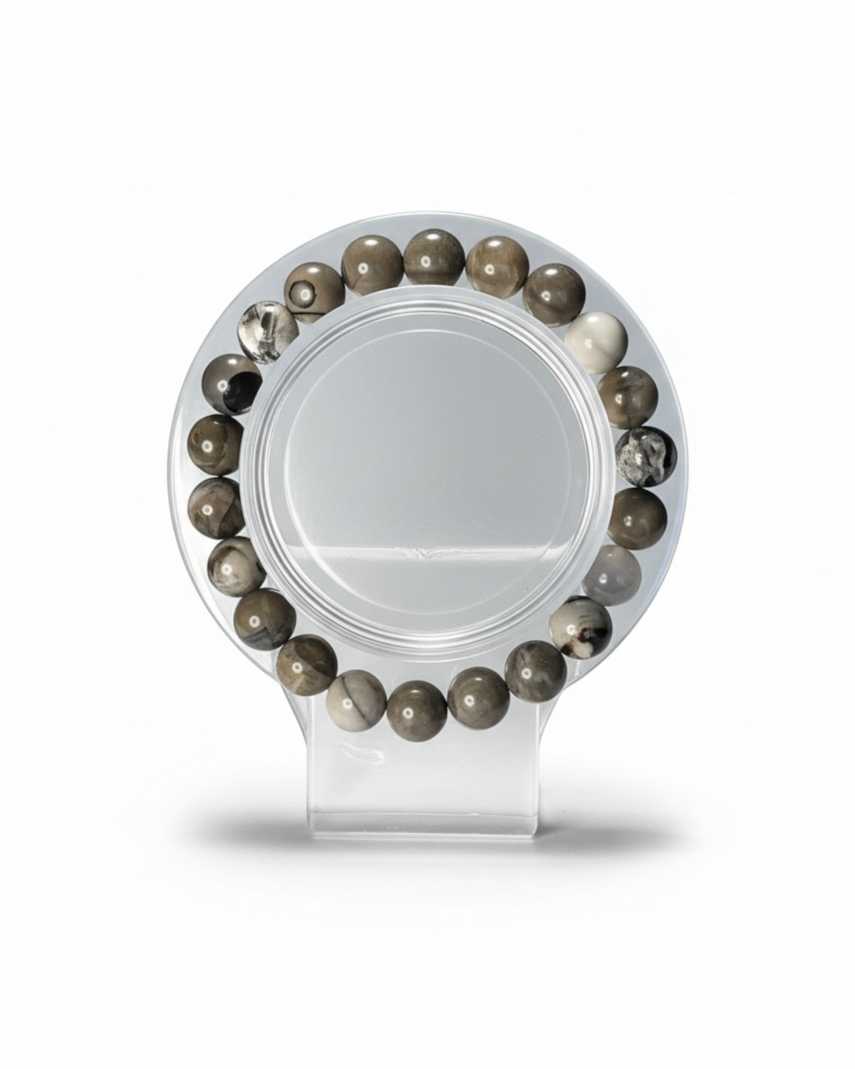 Amelia Jane Handmade Creations 7-inch Volcano Agate beaded bracelet with natural grey and white stone patterns