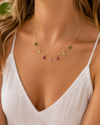 Amelia Jane Handmade Creations Garden Bloom necklace featuring watermelon tourmaline drops on a gold filled chain