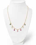 Amelia Jane Handmade Creations Garden Bloom necklace featuring watermelon tourmaline drops on an 18-inch gold chain.