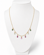 Amelia Jane Handmade Creations Garden Bloom necklace featuring watermelon tourmaline drops on an 18-inch gold chain.