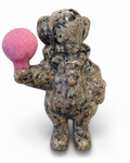 Amelia Jane Handmade Creations Yooperlite Pennywise carving holding a small pink ruby balloon on a white background