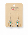 Amelia Jane Handmade Creations teardrop earrings with multi-colored zircon beads and S925 silver posts on display card