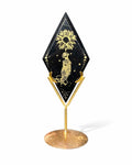 Obsidian Diamond Carving with Gold Etching on Stand