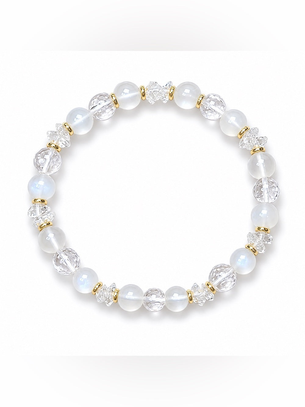 Handmade Moonstone, Herkimer Diamond, and Clear Quartz Stretch Bracelet