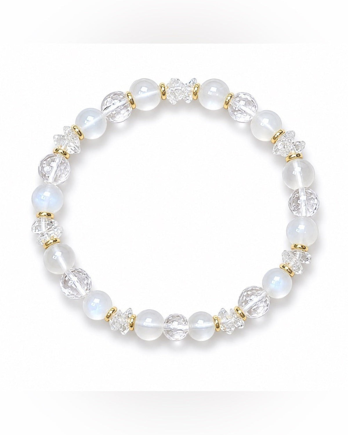 6mm Moonstone, Herkimer Diamond, and Clear Quartz Stretch Bracelet