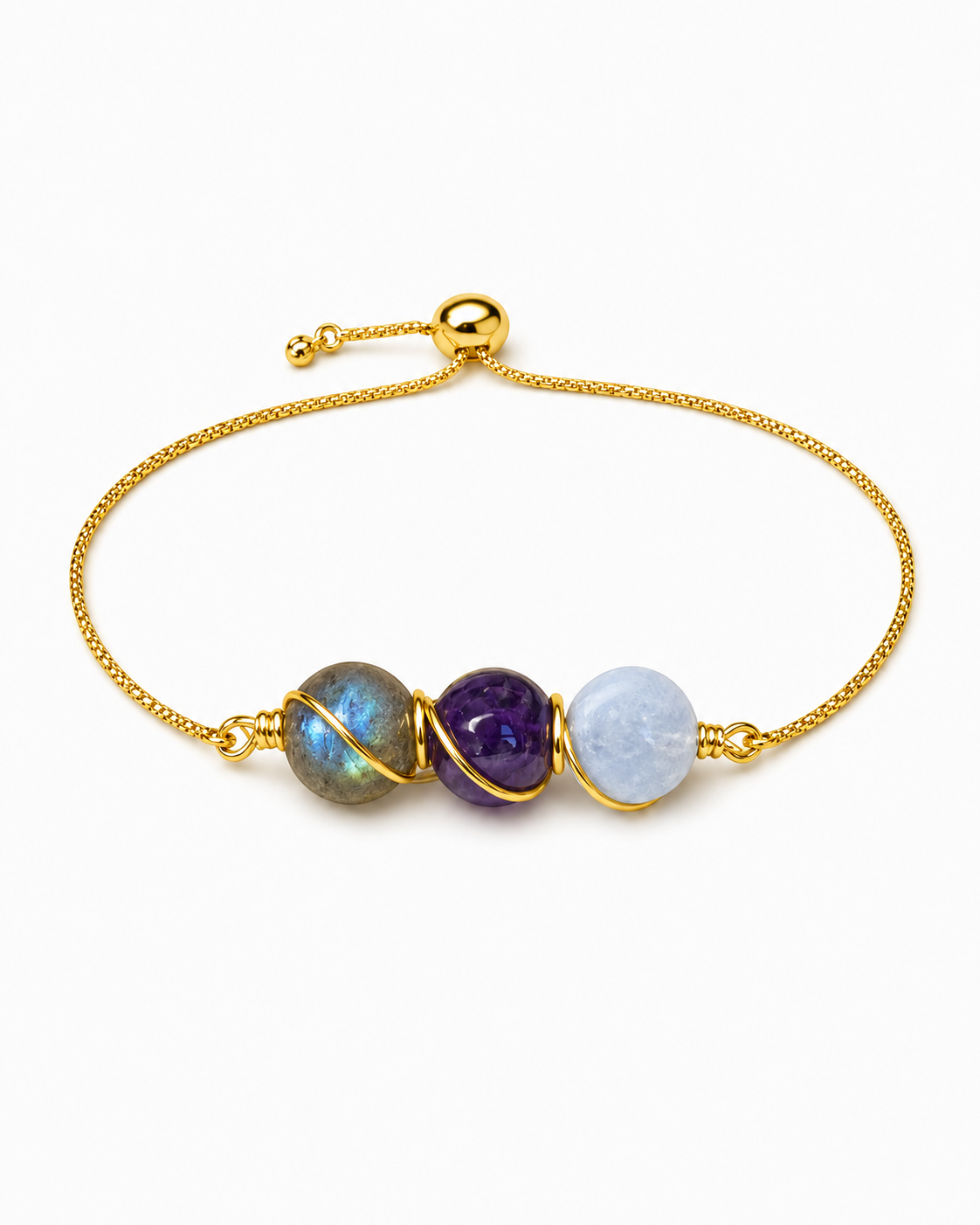 Labradorite, Amethyst, and Moonstone Adjustable Bracelet