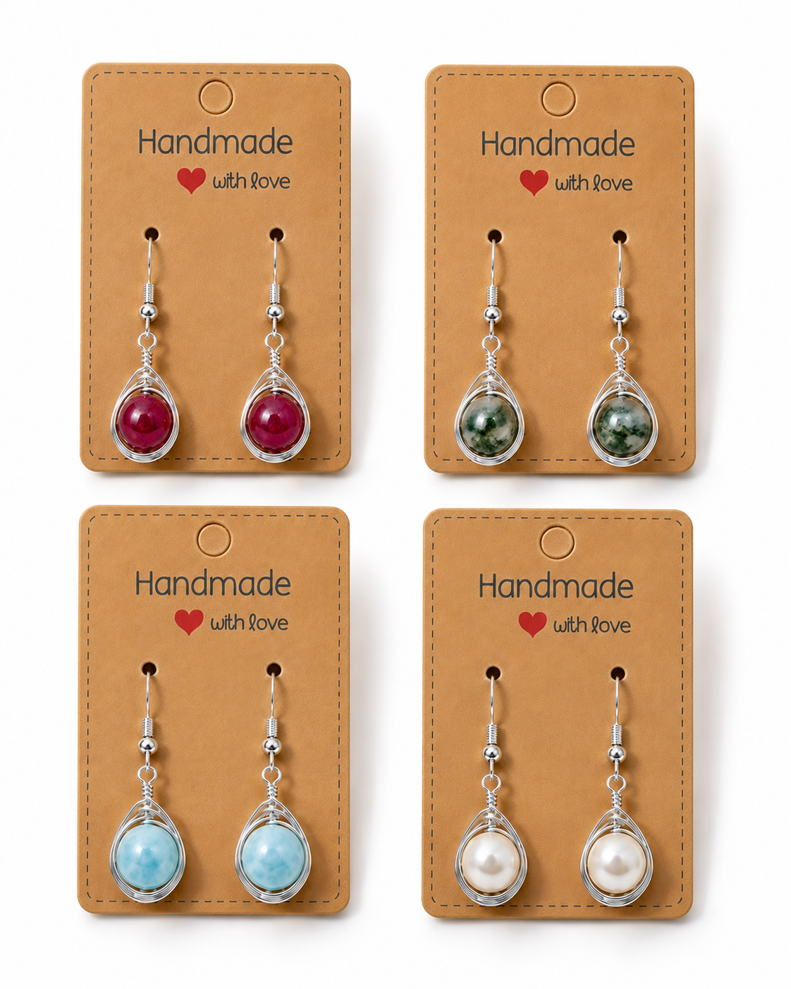 Wire Wrapped Gemstone Earrings