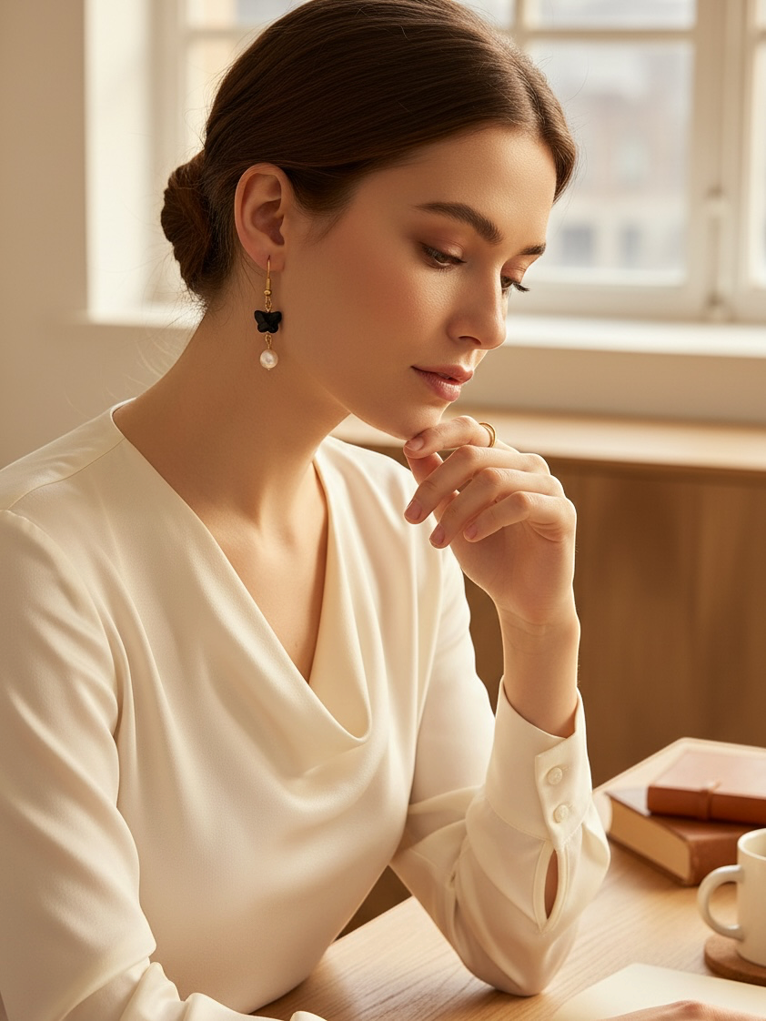 Faceted Onyx Butterfly Earrings