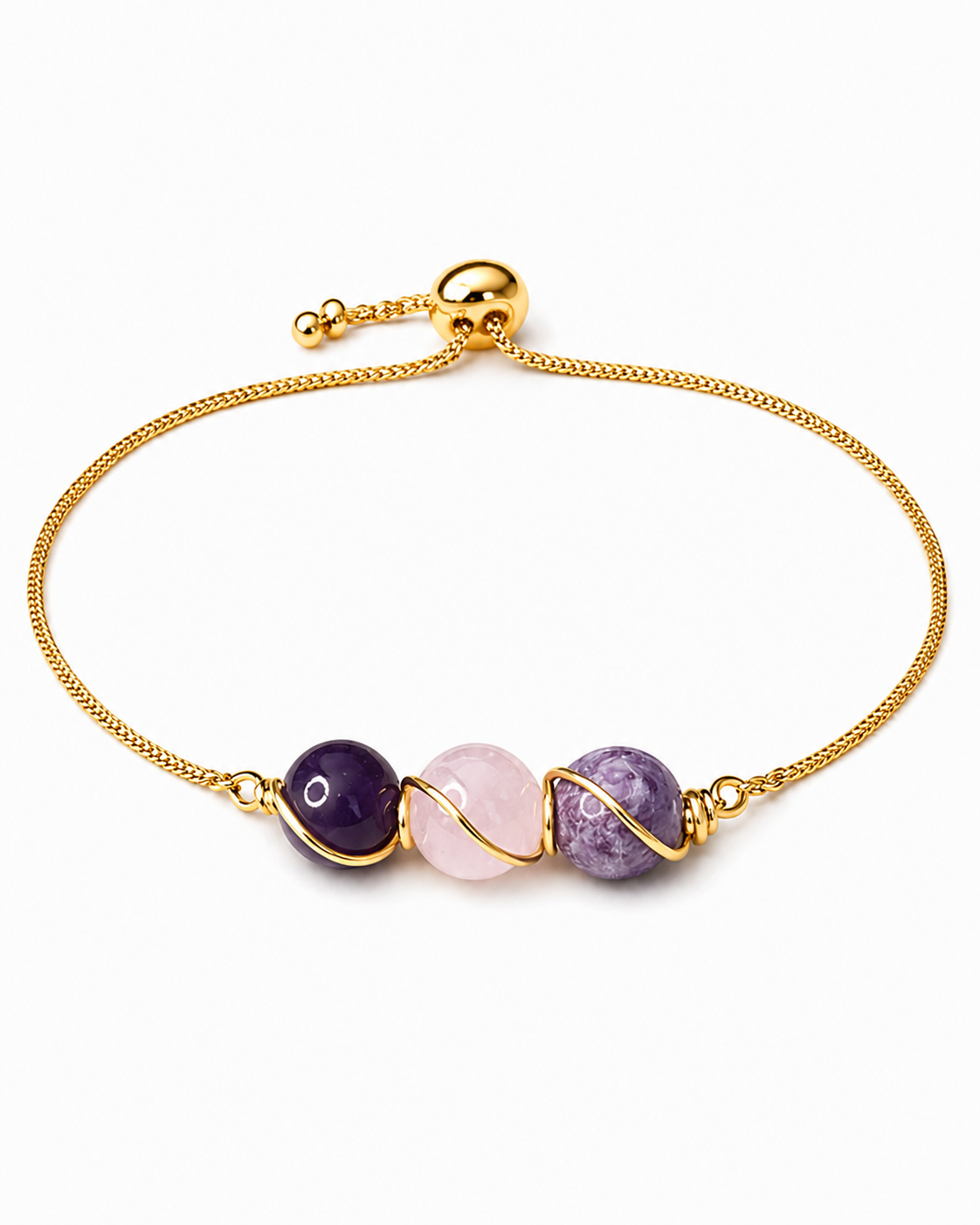 Amethyst, Rose Quartz, and Lepidolite Adjustable Bracelet